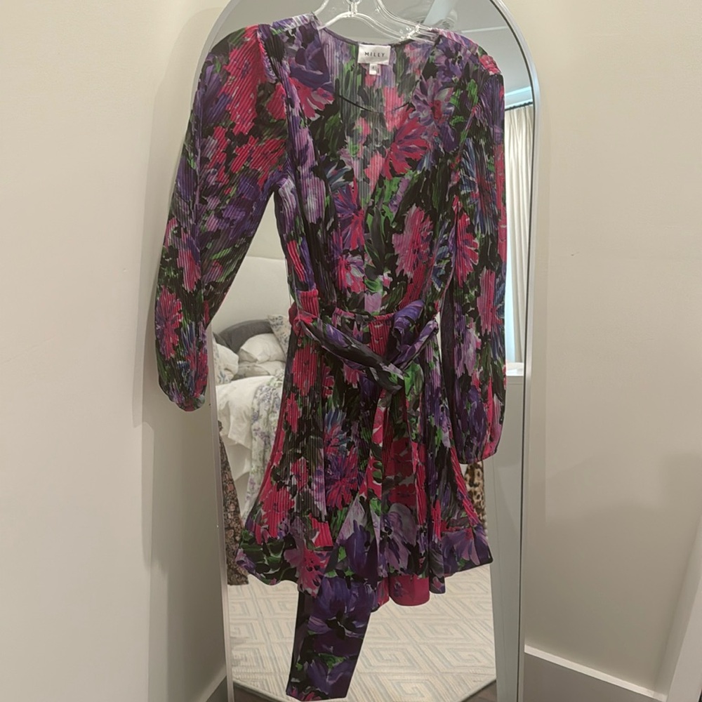 Milly floral liv pleated mini dress